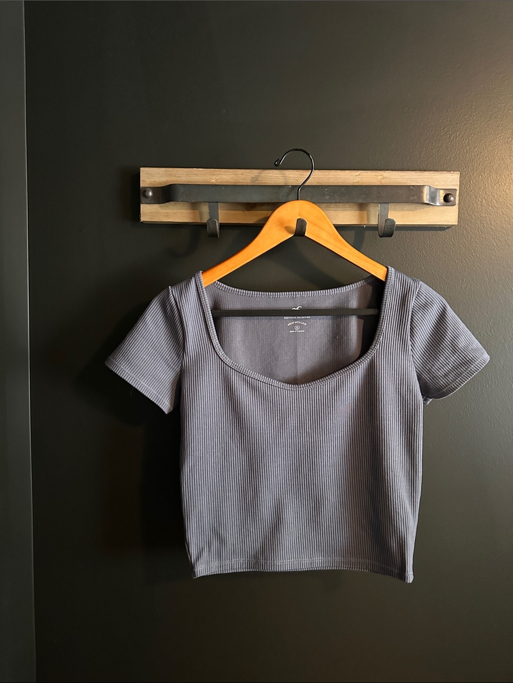 Hollister Ribbed Scoop Crop Top - Dusty Blue